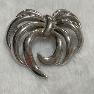 Vintage Monet Bow Brooch Silver Tone